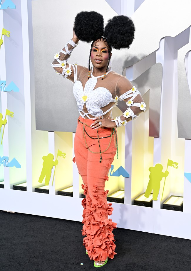 MTV Video Music Awards (VMA) 2022 yang digelar pada Minggu (29/8/2022) penuh momen stylish. Sayangnya, tak semua selebriti masuk daftar selebriti berbusana terbaik. Salah satunya bintang RuPauls Drag Race, Monét X Change, yang muncul dengan busana nyentrik berpadu gaya rambut heboh. (Foto: FilmMagic/Axelle/Bauer-Griffin)