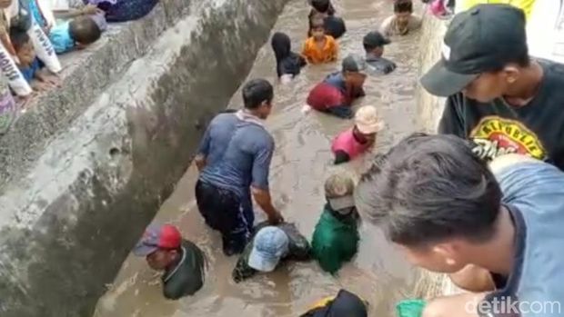 Keseruan lomba tangkap lele di Lamongan
