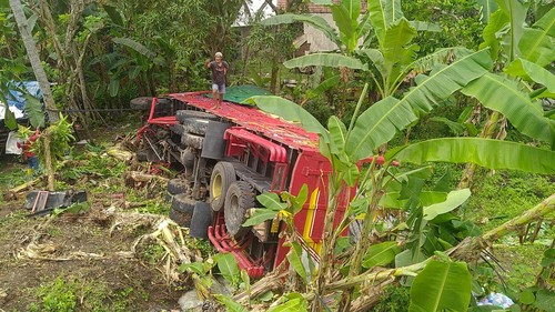 Truk yang terjun ke jurang kebun warga di Jalan Denpasar - Gilimanuk Kilometer 74-75, Banjar Yehsumbul, Desa Yehsumbul, Kecamatan Mendoyo, Selasa (30/8/2022)