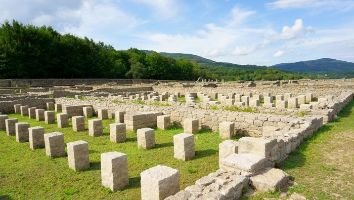 Aquis Querquennis Roman camp was built on the years 69-79 AD. and abandoned about 120 A.D. It is sited next to As Conchas reservoir. Bande, Ourense province, Galicia, Spain