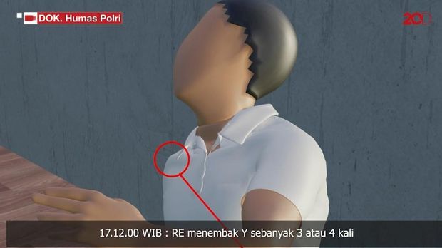 Arah tembakan Eliezer ke Yosua (dok. Humas Polri)