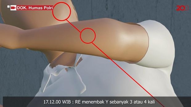 Arah tembakan Eliezer ke Yosua (dok. Humas Polri)