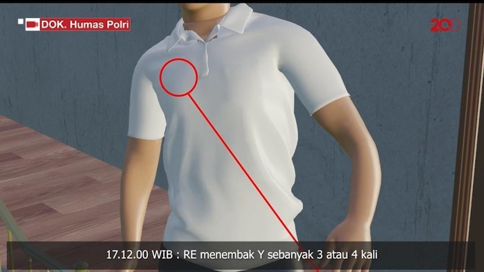 Arah tembakan Eliezer ke Yosua (dok. Humas Polri)
