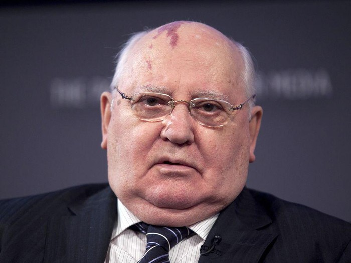 Former Soviet Union President Mikhail Sergeyevich Gorbachev speaks on a panel after the screening of 