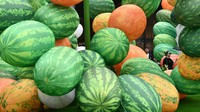 Seniman asal Prancis, Cyril Lancelin membuat sebuah instalasi buah melon raksasa di Chengdu, China, pada 15 Juli 2022. Karya ini bertajuk Melon-Verse.