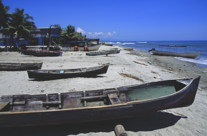 Sambo Creek Fishing Boats and Dugouts on beach Sambo Creek Garifuna Village La Ceiba Atlantida Honduras