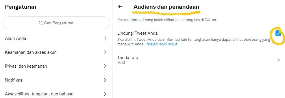 Ilustrasi cara private akun Twitter.