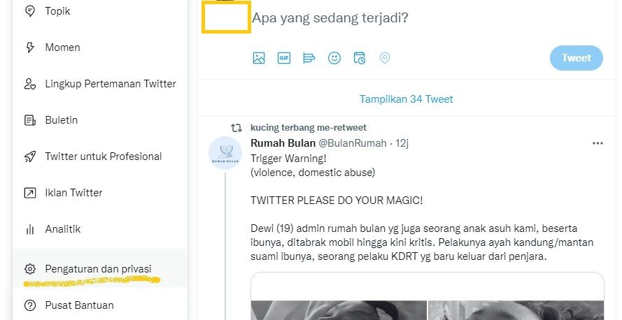 Ilustrasi cara private akun Twitter.