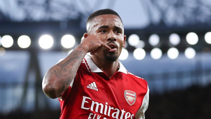 LONDON, ENGLAND - AUGUST 31: Gabriel Jesus of Arsenal celebrates after scoring their first goal during the Premier League match between Arsenal FC and Aston Villa at Emirates Stadium on August 31, 2022 in London, United Kingdom. (Photo by Jacques Feeney/Offside/Offside via Getty Images)