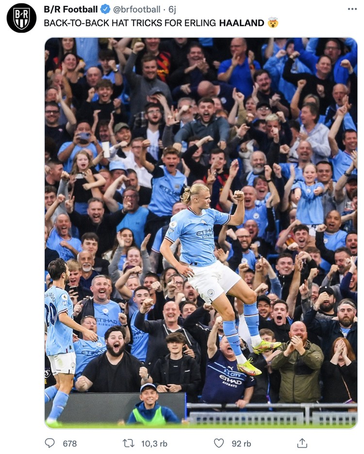 Penyerang anyar Man City, Earling Haaland, kembali membukukan hat-trick secara berturut-turut yang kali ini gawang Nottingham Forest jadi sasarannya.