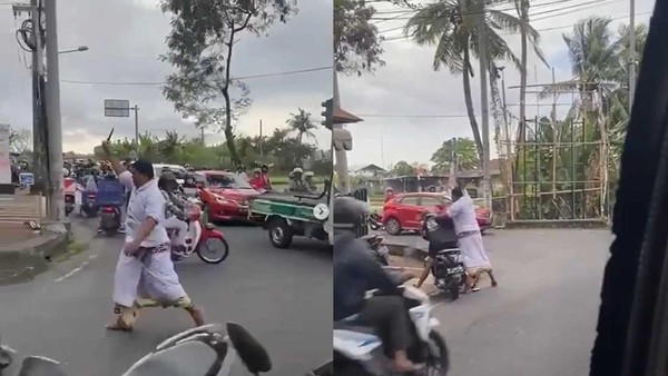 Detik-detik Pria Ngamuk Bawa Sajam di Kuta Utara Ditangkap Polisi