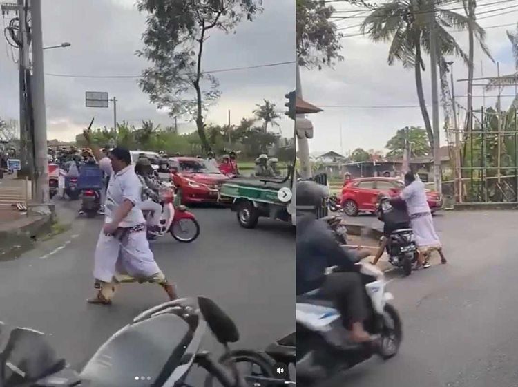 Detik-detik Pria Ngamuk Bawa Sajam di Kuta Utara Ditangkap Polisi