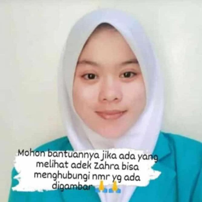 Zahra, mahasiswi UMS yang dilaporkan hilang.