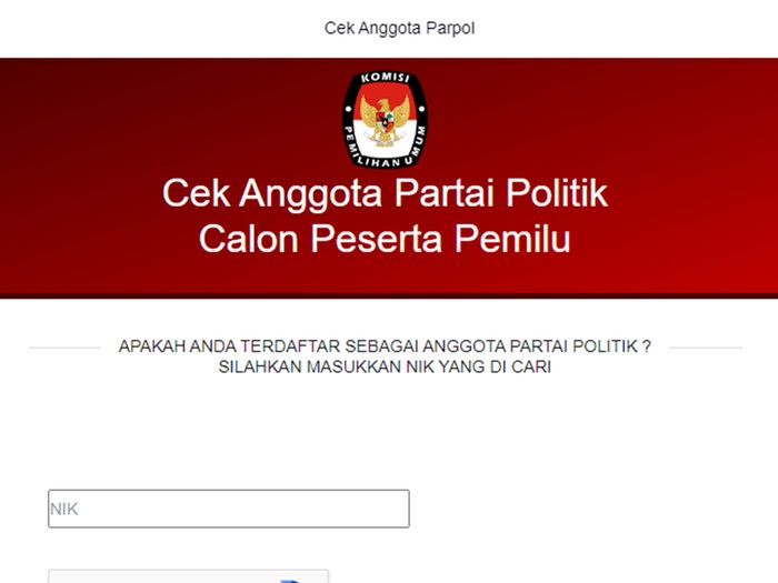 Tangkapan layar cara mengecek keanggotaan partai politik.