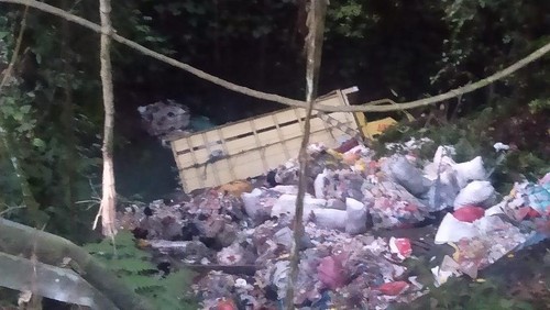 Truk bermuatan sampah yang terjun ke jurang di jalan penghubung Banjar Jadi Pisah Desa-Sanggulan, Kecamatan Kediri, sesaat setelah gagal melalui tanjakan.