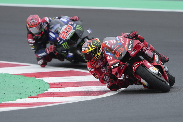 MISANO ADRIATICO, ITALY - SEPTEMBER 03: Francesco Bagnaia of Italy and Ducati Lenovo Team during qualify of the MotoGP Of San Marino at Misano World Circuit on September 02, 2022 in Misano Adriatico, Italy. (Photo by Danilo Di Giovanni/Getty Images)