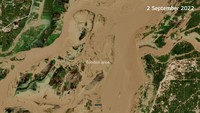 Tampilan satelit menunjukkan area Distrik Rahim Yar Khan, di Punjab, Pakistan, setelah banjir, 2 September 2022. (European Union/Copernicus Sentinel-2/Reuters)