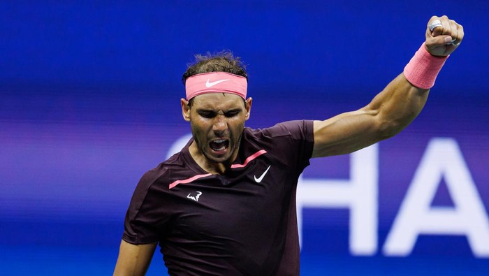 NEW YORK, NEW YORK - SEPTEMBER 03: Rafael Nadal of Spain celebrates his victory over Richard Gasquet of France in the third round of the mens singles at the US Open at USTA Billie Jean King National Tennis Center on September 03, 2022 in New York City. (Photo by Frey/TPN/Getty Images)