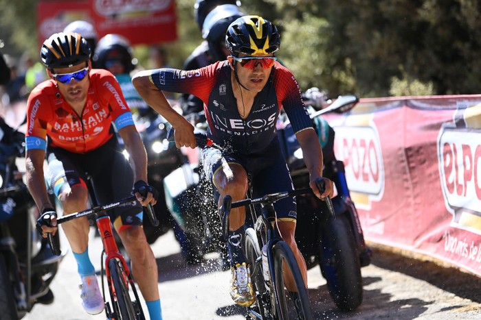 Belgian Remco Evenepoel of Quick-Step Alpha Vinyl enjoys a drink after stage 15 of the 2022 edition of the 'Vuelta a Espana', Tour of Spain cycling race, from Martos to Sierra Nevada (153 km), Spain, Sunday 04 September 2022. BELGA PHOTO DAVID PINTENS (Photo by DAVID PINTENS / BELGA MAG / Belga via AFP) (Photo by DAVID PINTENS/BELGA MAG/AFP via Getty Images)