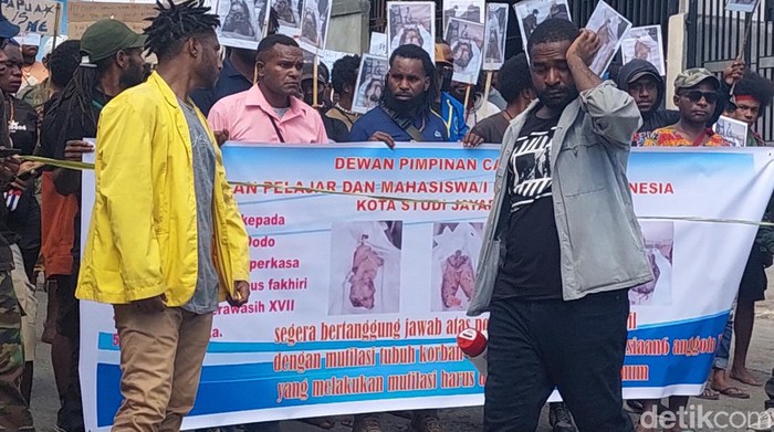 Demo mahasiswa Nduga minta pelaku mutilasi di Mimika segera diadili.