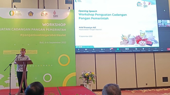 Kepala Badan Pangan Nasional Arief Prasetyo Adi, usai membuka workshop Penguatan Cadangan Pangan Pemerintah di Aryaduta Hotel, Kuta, Bali, Senin (5/9/2022).