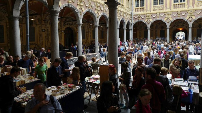 Visitors attend during the annual Braderie in the northern city of Lille, Saturday Sept.2 2022. The Lille flea market is the largest one in Europe and one of the most famoust events in France and beyond its borders. The Lille flea market was canceled for 2 years due to the COVID pandemic. (AP Photo/Michel Spingler)