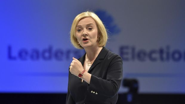 Liz Truss meets supporters at a Conservative Party leadership election hustings at the NEC, Birmingham, England, Tuesday, Aug. 23, 2022. After weeks of waiting, Britain will finally learn who will be its new prime minister.  The governing Conservative Party will announce Monday, Sept. 5, 2022 whether Foreign Secretary Liz Truss or former Treasury chief Rishi Sunak won the most votes from party members to succeed Boris Johnson as party leader and British prime minister. (AP Photo/Rui Vieira, File)