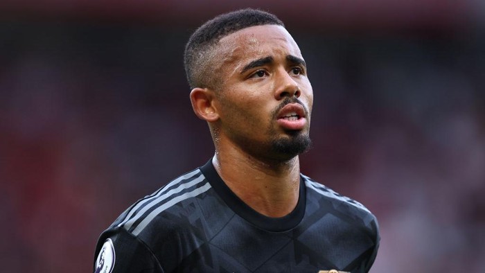 MANCHESTER, ENGLAND - SEPTEMBER 04: Gabriel Jesus of Arsenal during the Premier League match between Manchester United and Arsenal FC at Old Trafford on September 4, 2022 in Manchester, United Kingdom. (Photo by Robbie Jay Barratt - AMA/Getty Images)
