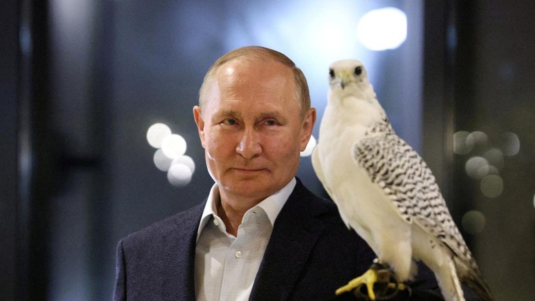 Putin Asyik Bermain dengan Elang, Sedang Apa? Russian President Vladimir Putin attends a meeting with ornithologists and members of the Kamchatka falcon breeding centre in the region of Kamchatka, Russia, September 5, 2022. Sputnik/Gavriil Grigorov/Pool via REUTERS ATTENTION EDITORS - THIS IMAGE WAS PROVIDED BY A THIRD PARTY.