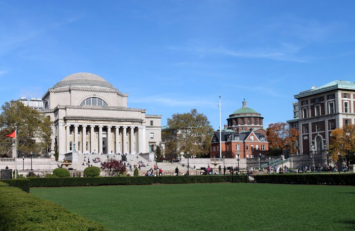 The main campus of Columbia University in New York, on a warm, sunny fall day.