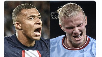 Semalam, baik Erling Haaland maupun Kylian Mbappe mencetak dua gol untuk timnya masing-masing di laga Liga Champions. Maka mungkin sudah saatnya debat siapa lebih baik antara Ronaldo dan Messi mulai dilupakan. Foto: Twitter