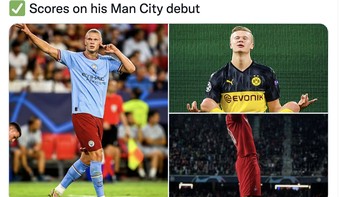 Haaland selalu mencetak gol di Liga Champions di debut setiap klub yang ia bela. Foto: Twitter