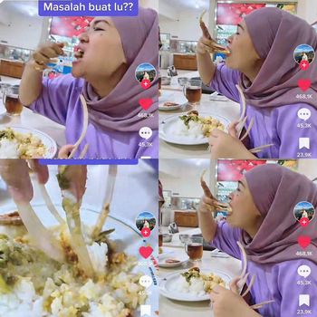 Beredar viral wanita yang mengunggah video sedang makan dengan cara mencapit pakai kuku.