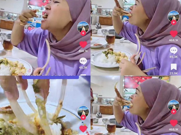 Beredar viral wanita yang mengunggah video sedang makan dengan cara mencapit pakai kuku.
