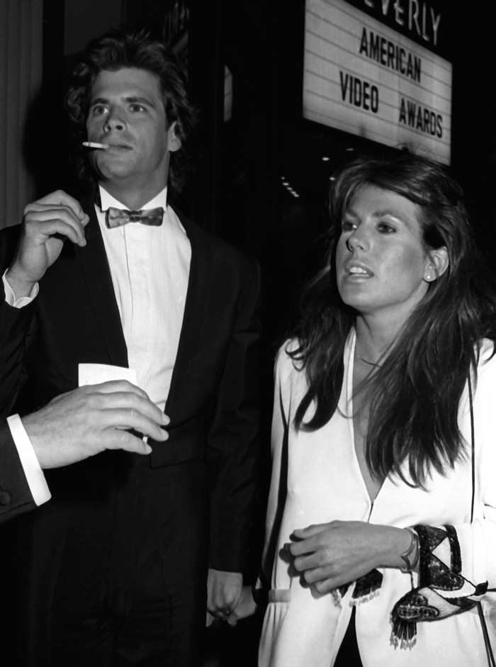 BEVERLY HILLS, CA - APRIL 6:  Lorenzo Lamas and Michelle Smith attend First Annual American Video Awards on April 6, 1983 at the Beverly Theater in Beverly Hills, California. (Photo by Ron Galella/Ron Galella Collection via Getty Images)