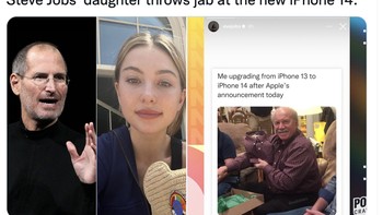 Eve Jobs, putri Steve Jobs, memajang di Stories meme bahwa iPhone 14 sama saja dengan iPhone 13. Foto: Twitter