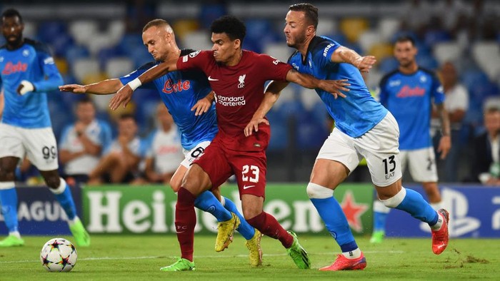 NAPLES, ITALY - SEPTEMBER 07: (THE SUN OUT,THE SUN ON SUNDAY OUT) Luis Diaz of Liverpool during the UEFA Champions League group A match between SSC Napoli and Liverpool FC at Stadio Diego Armando Maradona on September 07, 2022 in Naples, Italy. (Photo by Andrew Powell/Liverpool FC via Getty Images)