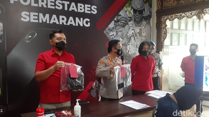 Polrestabes Semarang jumpa pers kasus pencabulan, Kamis (8/9/2022).