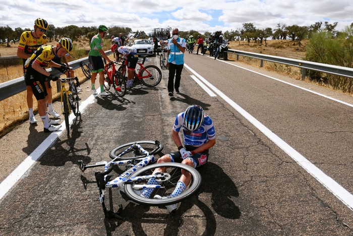 Belgian Remco Evenepoel of Quick-Step Alpha Vinyl celebrate after winning stage 18 of the 2022 edition of the 'Vuelta a Espana', Tour of Spain cycling race, from Trujillo to Alto de Piornal (192km), Spain, Thursday 08 September 2022. BELGA PHOTO DAVID PINTENS (Photo by DAVID PINTENS / BELGA MAG / Belga via AFP) (Photo by DAVID PINTENS/BELGA MAG/AFP via Getty Images)