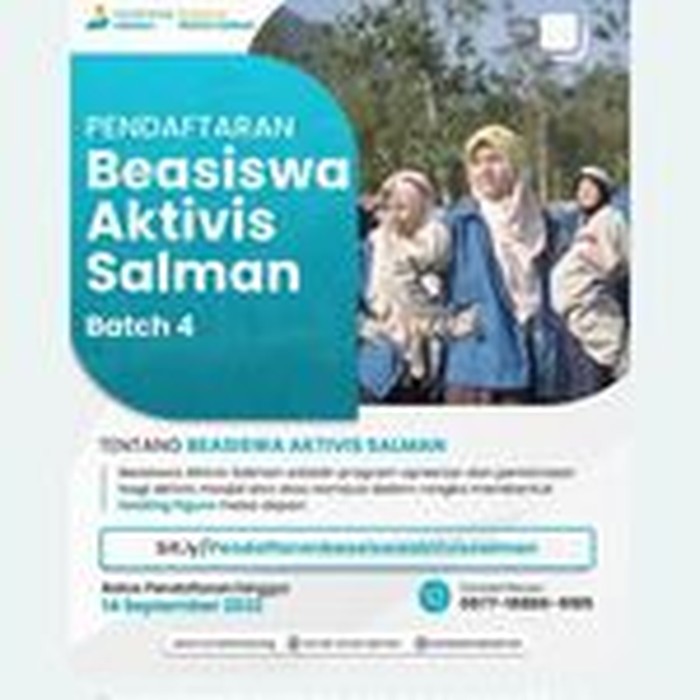 Beasiswa Aktivis Salman dibuka untuk mahasiswa/i muslim jenjang D3/S1/sederajat.
