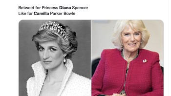 Akun ini mengadakan polling tentang siapa yang pantas menjadi ratu dan Putri Diana unggul. Foto: Twitter