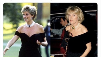 Netizen ini menilai tidak pantas Camilla meniru gaya Putri Diana. Foto: Twitter