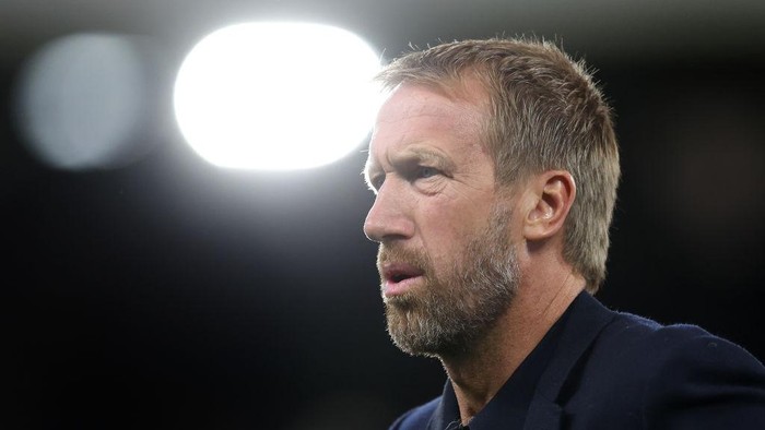LONDON, ENGLAND - AUGUST 30: Graham Potter, Manager of Brighton & Hove Albion looks on prior to kick-off in the Premier League match between Fulham FC and Brighton & Hove Albion at Craven Cottage on August 30, 2022 in London, England. (Photo by Catherine Ivill/Getty Images)
