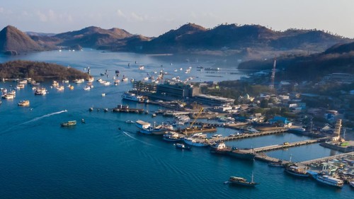 Labuan Bajo Harbour. Where the Komodo Dragon trip begin. Labuan Bajo is a fishing town located at the western end of the large island of Flores in the Nusa Tenggara region of east Indonesia.