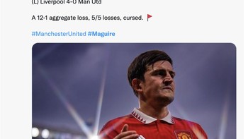 MU sering kalah jika Maguire tampil sejak awal pertandingan. Foto: Twitter