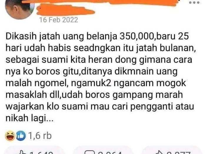 Unggahan suami curhat viral di media sosial. Unggahan suami curhat viral di media sosial.