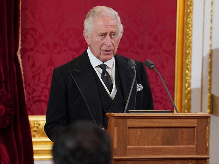 BRITAIN-ROYALS/QUEEN-KING-PROCLAMATION Britains King Charles III speaks during the Accession Council at St Jamess Palace, where he is formally proclaimed Britains new monarch, following the death of Queen Elizabeth II, in London, Britain September 10, 2022. Jonathan Brady/Pool via REUTERS
