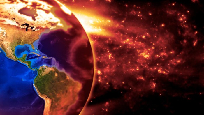 Concept image of the earth Slowly Burning with pollution, showing North central and south america. Earth based on Nasa image.