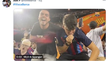 Visca Barca berkumandang di linimasa pada pagi ini, penanda fans Barcelona girang akan kemenangan tim Catalan vs Cardiz dengan skor akhir 4-0. Foto: Twitter