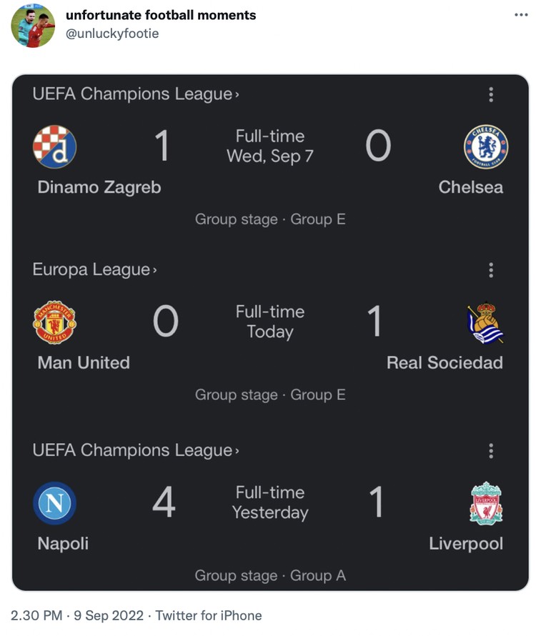 Liga Inggris Meme fans Liga Inggris tidak bisa nonton bola akhir pekan ini karena diliburkan untuk menghormati mangkatnya Ratu Elizabeth II.